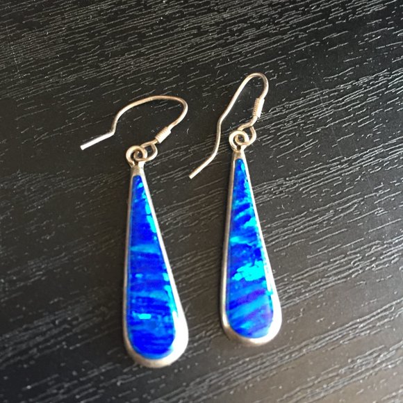 VINTAGE SILVER 925 GEMSTONE DROP EARRINGS - Picture 3 of 6